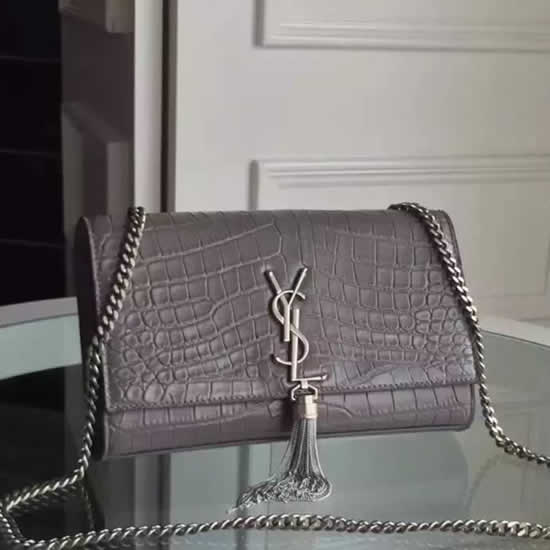 Replica Saint Laurent Medium Monogram Tassel Satchel In Grey Crocodile Leather